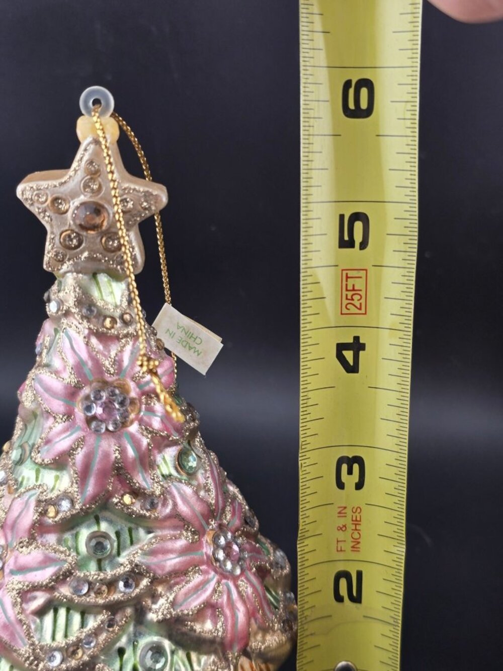 Dillards Handcrafted Glitter Christmas Tree Ornament Pink Green & Rhinestones 5" - Picture 7 of 12